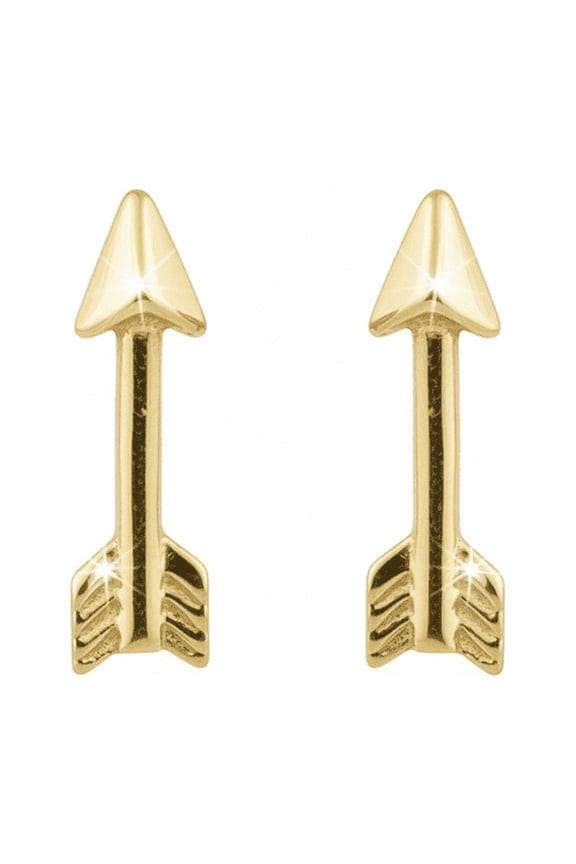 Solid 14K Real Yellow Gold Tiny Arrow Stud Earrings