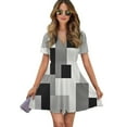 thumbnail image 1 of Vinatge Geometric Abstract Art Black Gray Women Dress V-Neck Short Sleeve Flowy Swing Party Midi Dress, 1 of 4