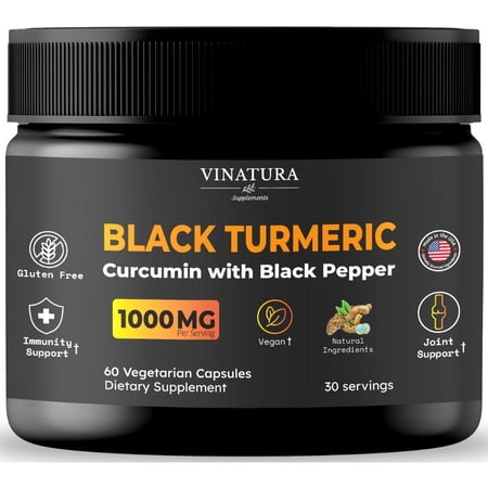 Vinatura Black Turmeric, Curcumin with Black Pepper 1000mg - Turmeric Curcumin with Turmeric Black - 60 Capsules