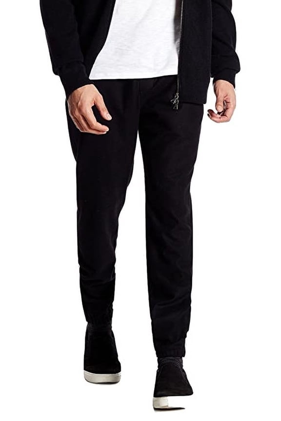 BLACK Men's Leather Trim Jogger Pants, US X-Large