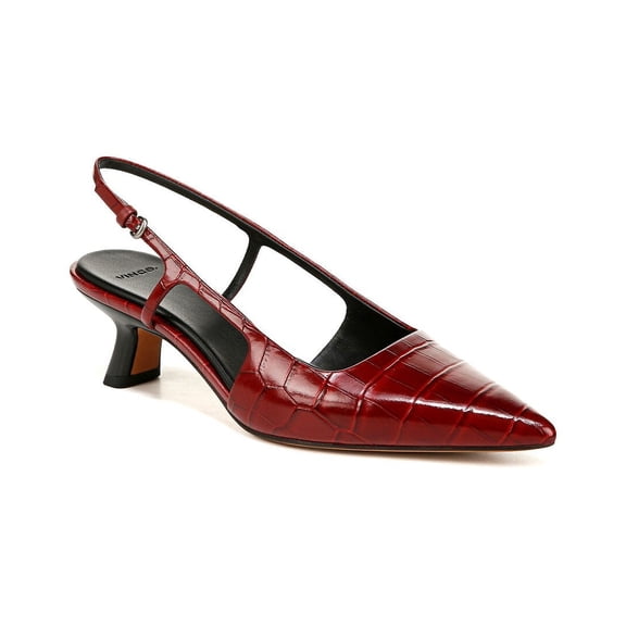 Vince Women's Bianca Slingback Pointed Toe Pump Red Currant Croc Print 8.5M