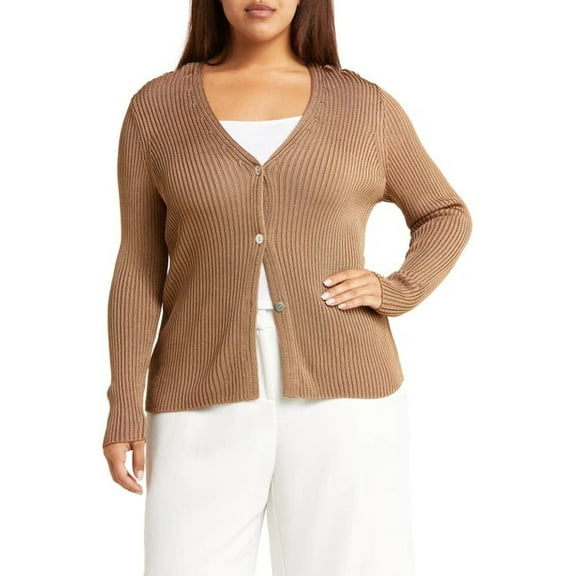 Vince CHESTNUT Women's Ribbed Button Cardigan, US 1X-Large