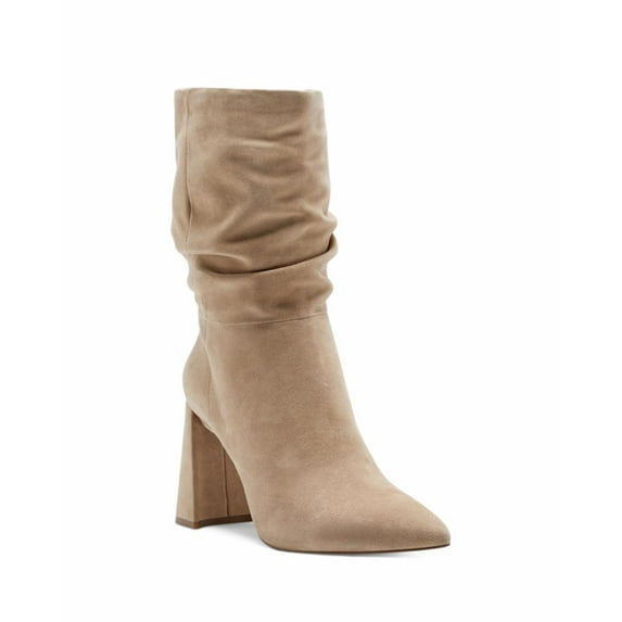 Vince Camuto AMBIE Slouch Pointed Toe Boot Block Heel TORTILLA Taupe Bootie (8.5, Nude)