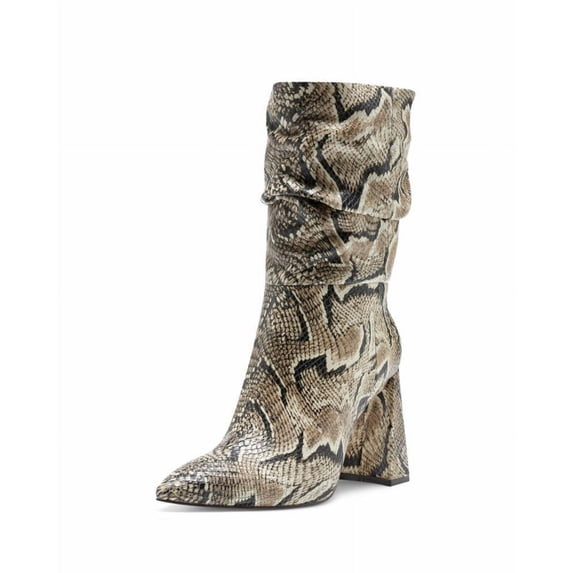 Vince Camuto Ambie Multi Snake Pointed Toe Mid Shaft Slouch Block Heel Booties (Snake Print, 9)