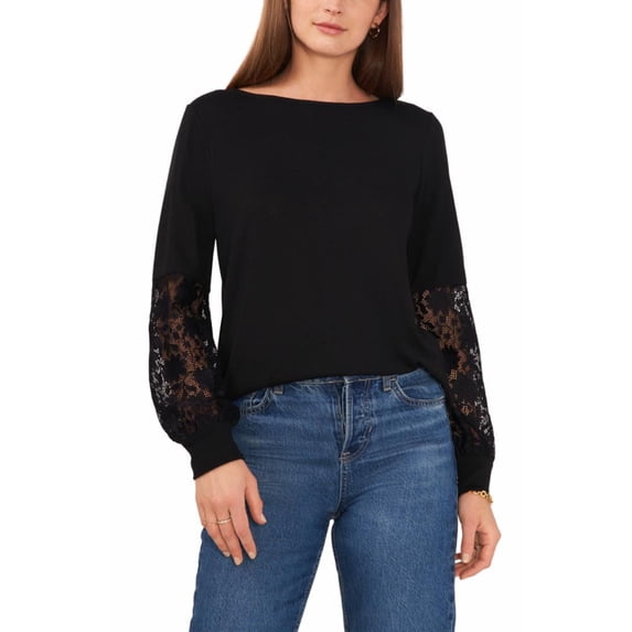 Vince Camuto Apparel Women's Boat Neck Lace Sleeve Top Black , Xxs Reg US