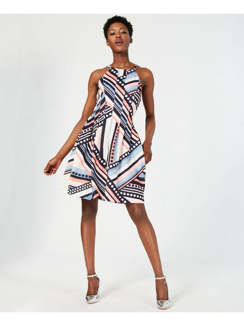 Vince Camuto Apron Neck Fit Flare Dress Blue Pink 4 - Walmart.com