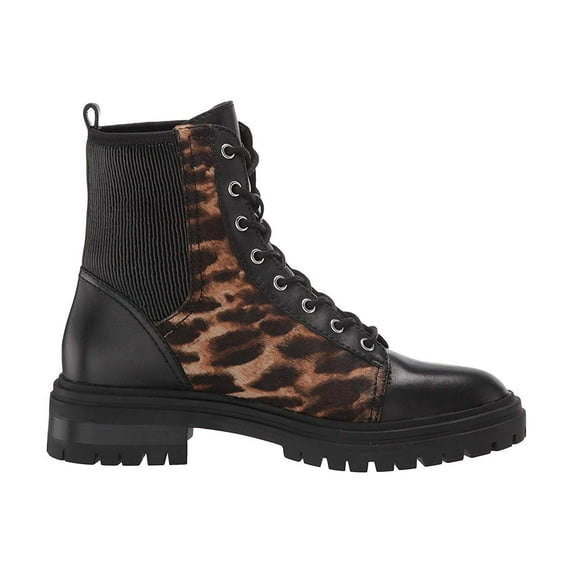 Vince Camuto Bestenda Black Leopard Leather Lace Up Moto Lug Sole Combat Boots (Black Leopard, 9.5)