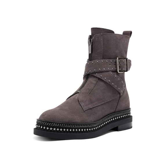 Vince Camuto Blinda Peltro Grey Moto Chic Chain Rim PLatform Lug Sole Booties (Peltro, 6.5)