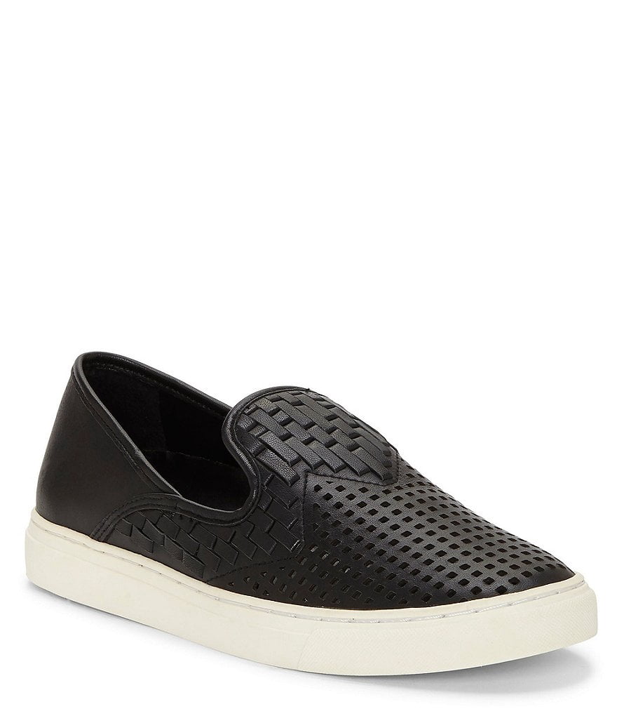 Vince Camuto Bristie Black Leather Woven White Sole Sneakers  display picture 1
