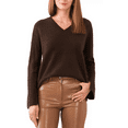 thumbnail image 1 of Vince Camuto CHOCOLATE Women's V-Neck Ribbed-Edge Sweater, US X-Small, 1 of 3