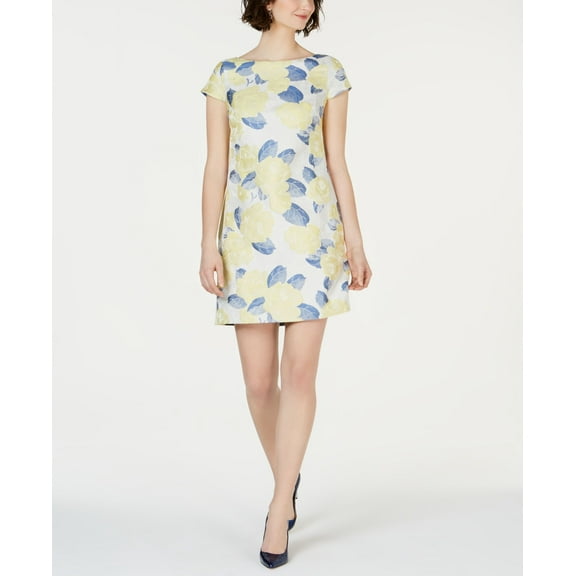 Vince Camuto Cap Sleeve Jacquard Shift Yellow Blue 16