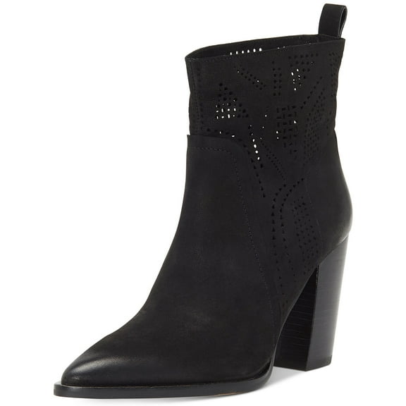 Vince Camuto Catheryna Black Suede Block Heel Ankle Bootie Fashion Dress Boots (Black, 9.5)