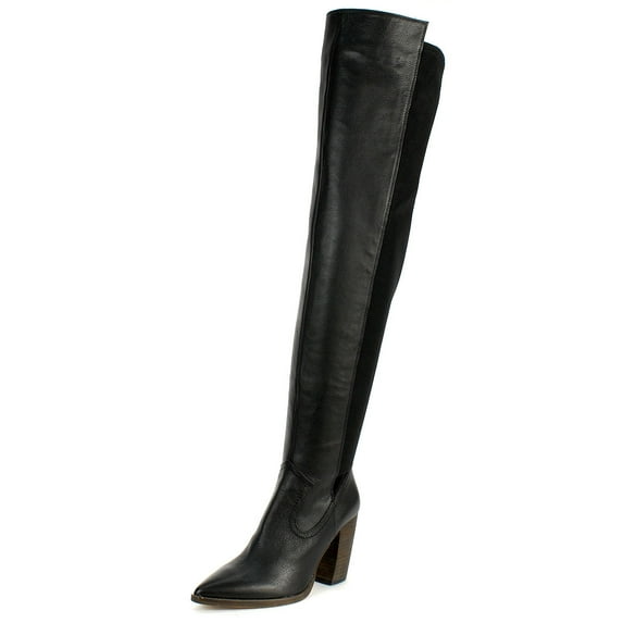 Vince Camuto Cottara Black Leather Fitted Pointed Over The knee Thigh High Boots (Black Leather, 6)