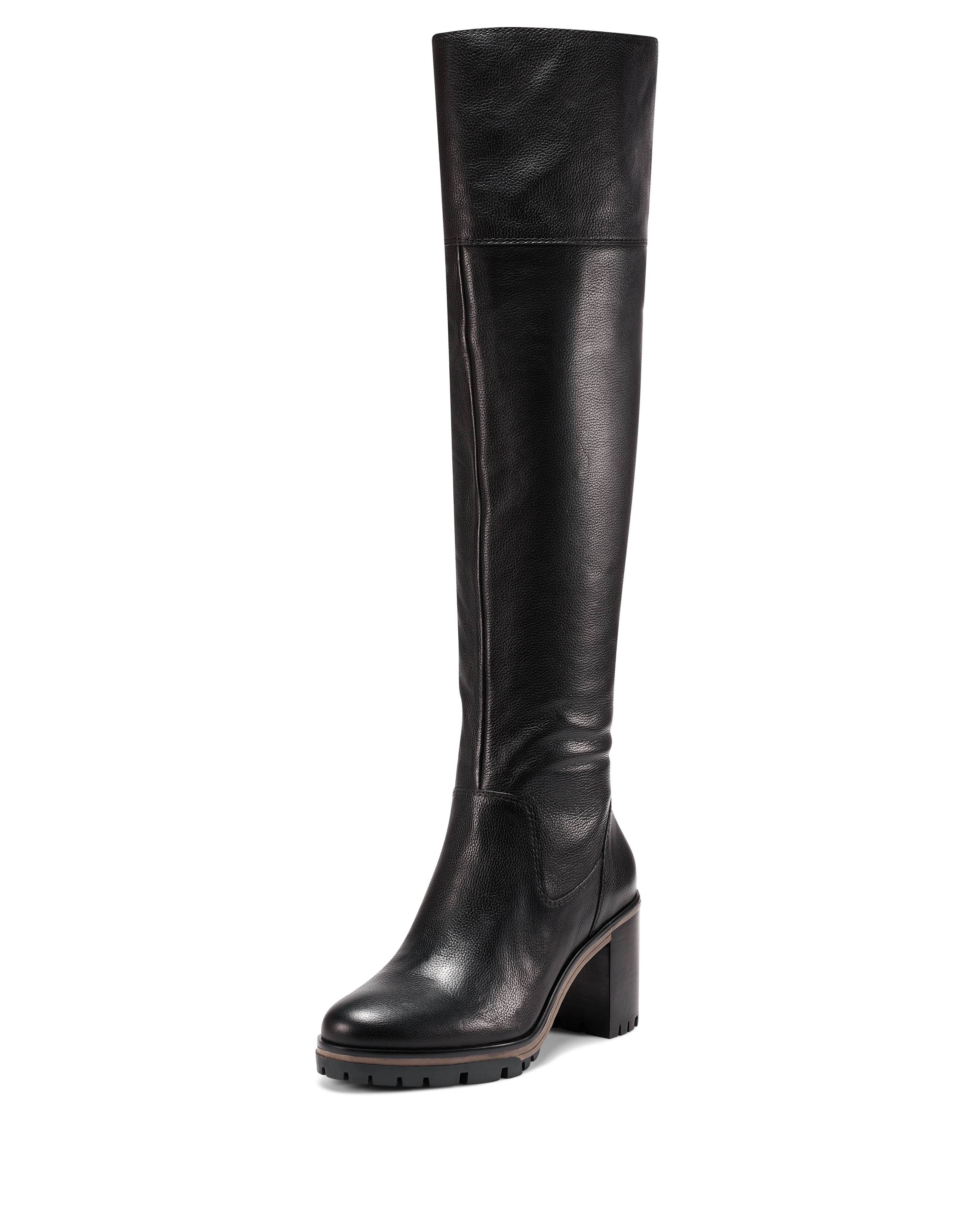 Vince Camuto Dasemma Black Leather Over The Knee Chunky Heel Leather Boots  (Black, 7.5) 