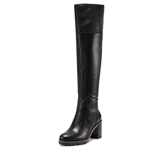 Vince Camuto Dasemma Black Leather Over The Knee Chunky Heel Leather Boots (Black, 7.5)