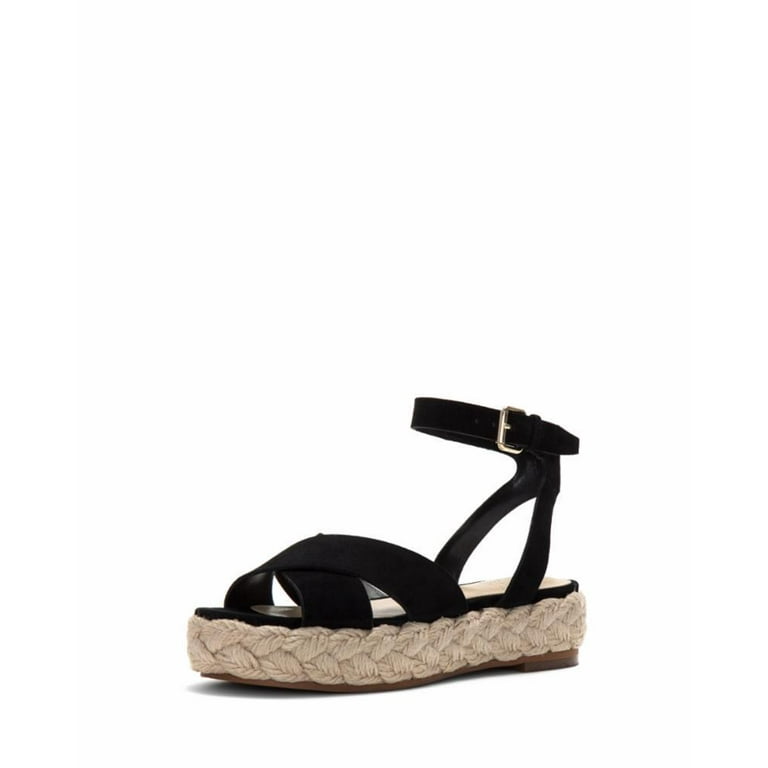 Vince Camuto Delindan Black Suede Wedge Ankle Strap Flatform Espadrille Sandals Black Suede 7.5