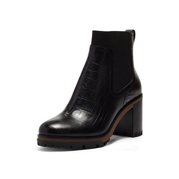 Vince Camuto Denniel Black Pull On Rounded Close Toe Block Heeled Ankle Boots (Black, 6)