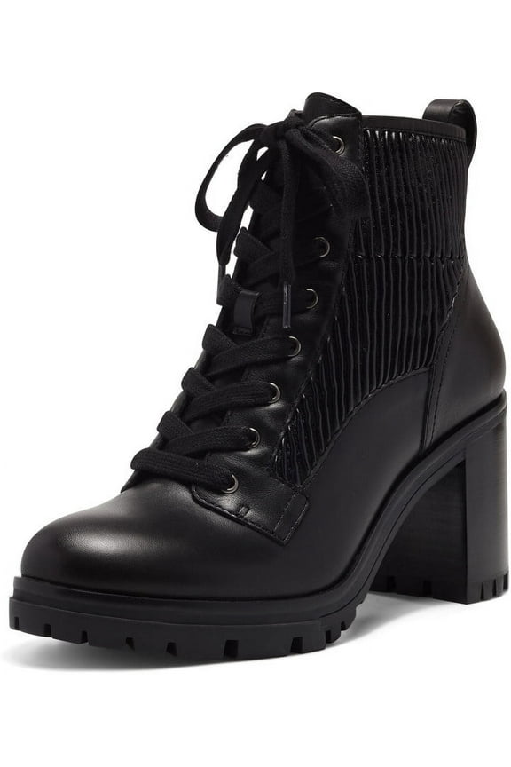 Donna Black Lace Up Rounded Close Toe Block Heeled Fashion Boots (Black, 8.5)