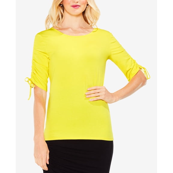 Vince Camuto Drawstring Sleeve Top Cabana Yellow M