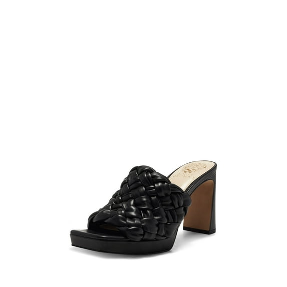 Vince Camuto Elanora Black Slip On Squared Open Toe Braided Platform Sandal (Black, 7)
