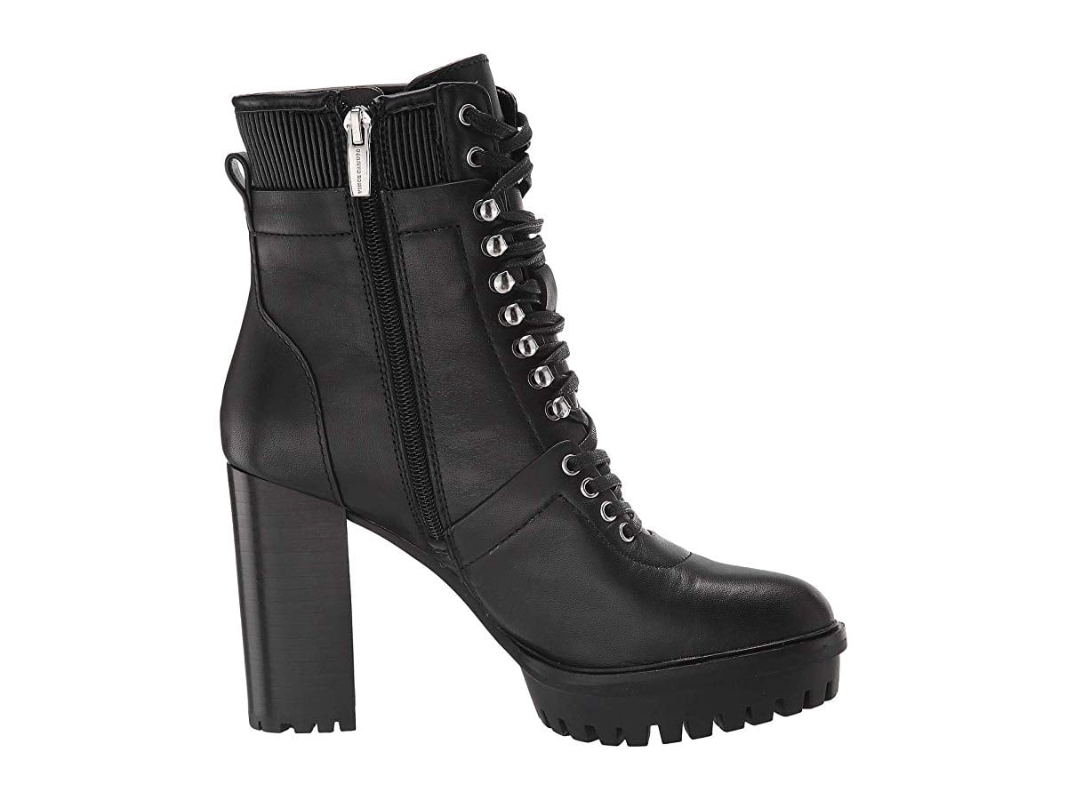 Vince Camuto Ermania Black Lace-Up Combat Boots with Block Heel