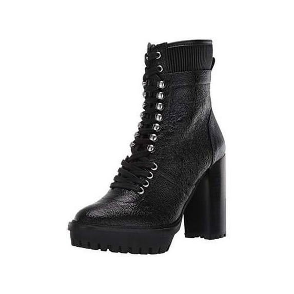 Vince Camuto Ermania Black Lace Up Combat Block Platform High Heel Platform Boot (Black, 6.5)