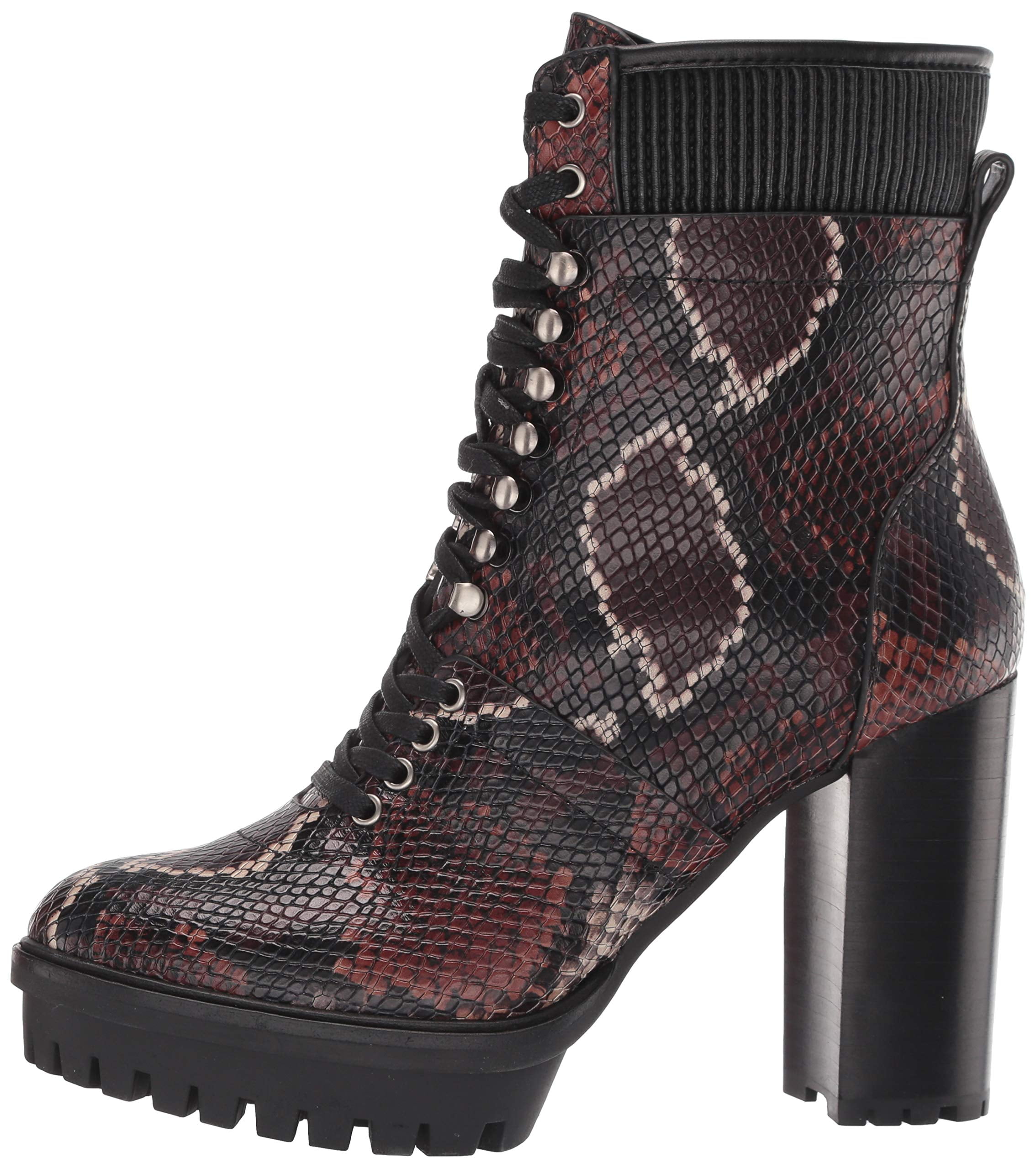 Vince Camuto Ermania Combat Block Heel Platform Boots Brown Snake