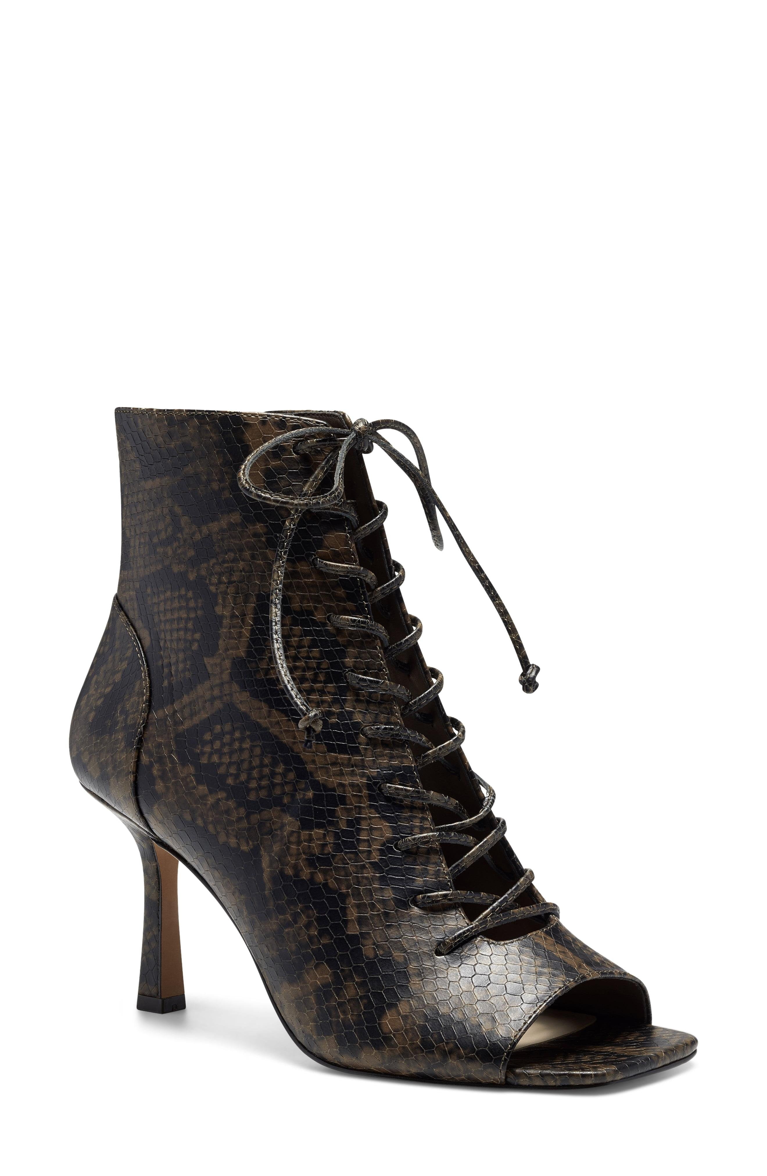Vince Camuto Eshilliy Lace up Shooties Shoes Dark Brown Print Open Toe Bootie 6.5 DARK BROWN Walmart