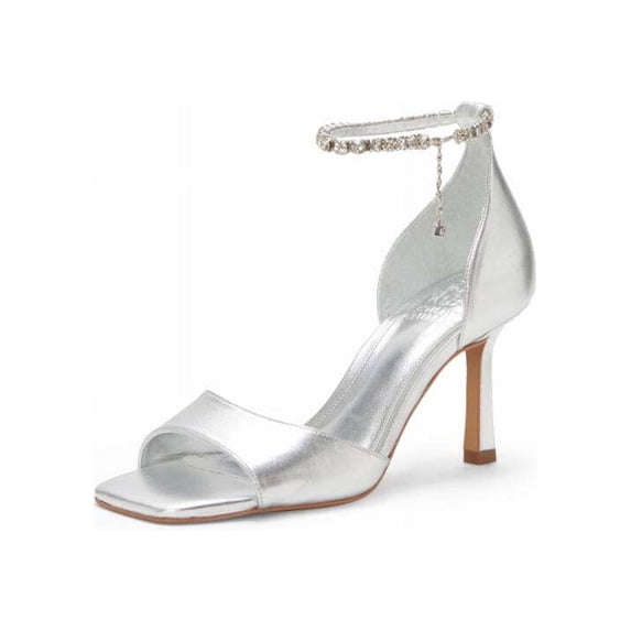 Vince Camuto Evensa Pewter Leather Square Open Toe Ankle Strap Dress Pump Sandal (PEWTER, 8)