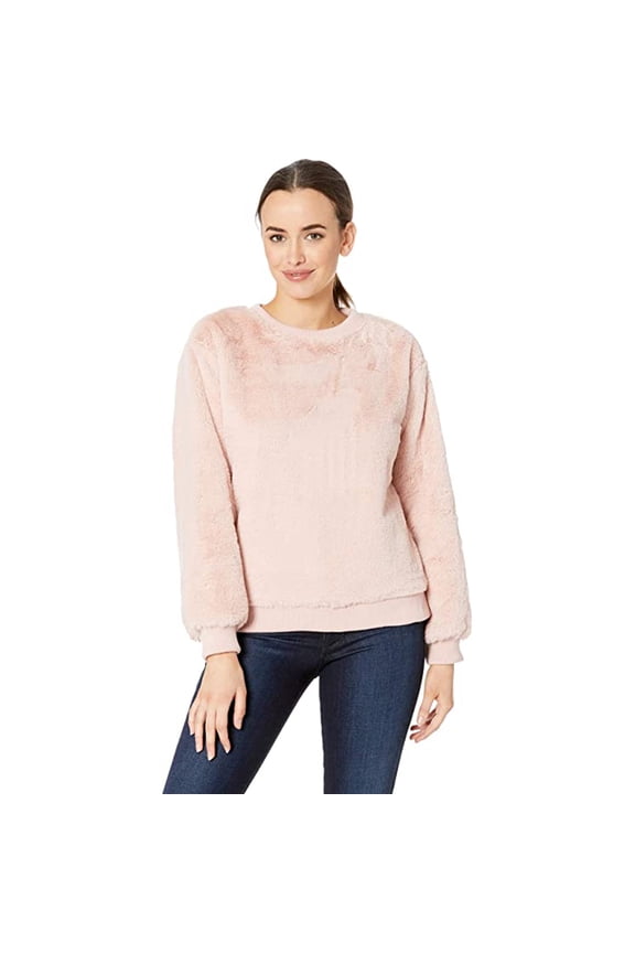 Faux Fur Rib Hem Sweatshirt, Dusty Blush, XS (US 2)