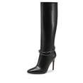 thumbnail image 1 of Vince Camuto Felinda Black Leather Knee High Pointed Toe Chain Stiletto Boot (Black, 8), 1 of 6