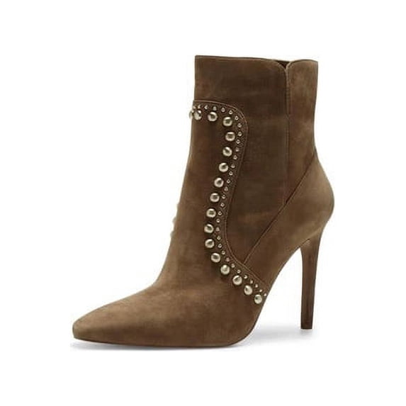 Vince Camuto Fendeya Sandy Brown Suede Pointed Toe Embellished Fashion Booties (Sandy Brown, 7.5)