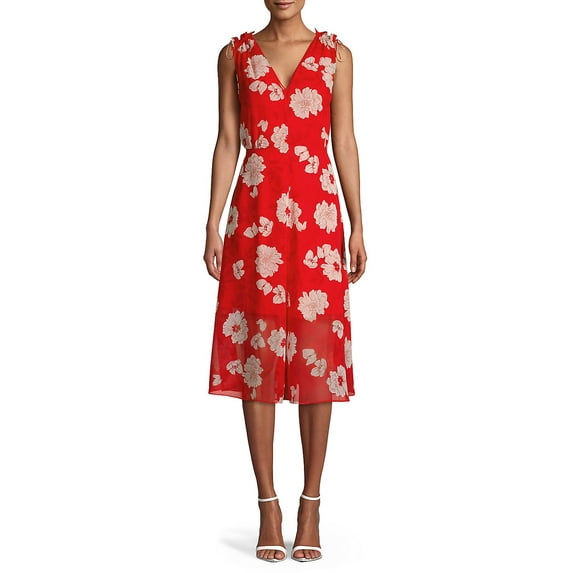 Vince Camuto Floral Print A Line Dress Red Floral 6