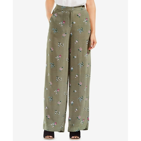 Vince Camuto Floral Print Wide Leg Pants Camo Green 12