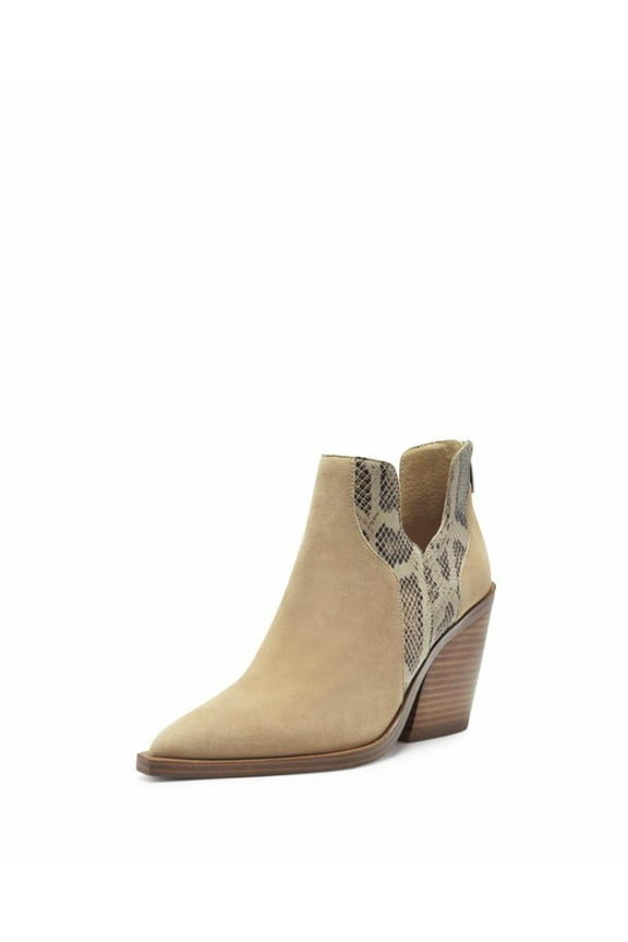 Gannilla Tortilla Suede and Snake Print Leather Western Booties (Tortilla Nude, 5)