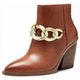 thumbnail image 1 of Vince Camuto Gethel Warm Caramel Tan Leather Pointed Toe Chain Block Heel Bootie (Warm Caramel, 8.5), 1 of 4