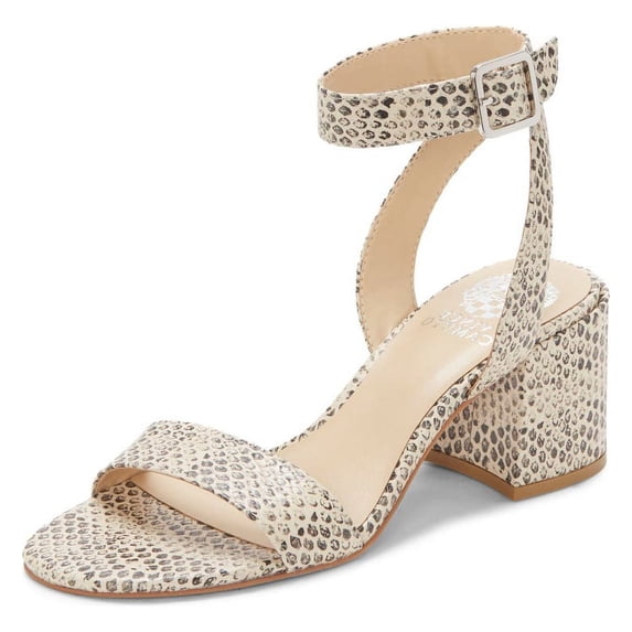 Vince Camuto Gidgena Off White Ankle Strap Open Round Toe Block Heeled Sandals (Off White, 5)