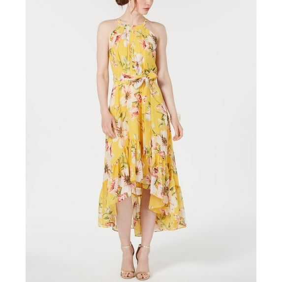 Vince Camuto High Low Floral Flounce Maxi Dress Yellow 12
