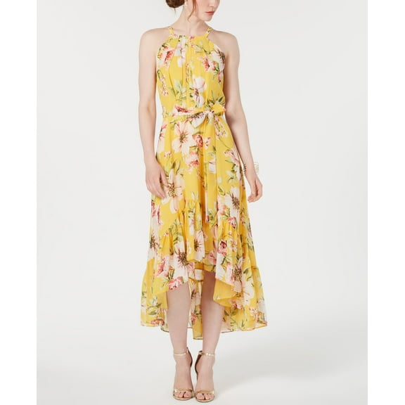 Vince Camuto High Low Floral Flounce Maxi Dress Yellow 12