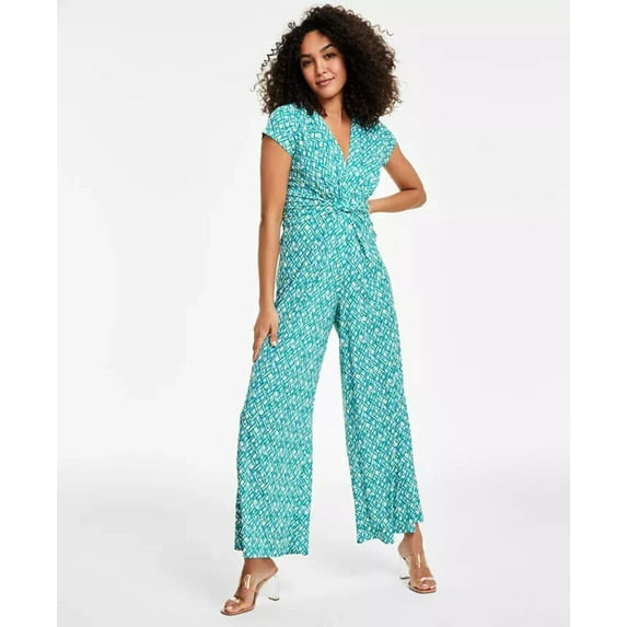 Vince Camuto Jumpsuit Women's Small Green Twist Front Cap Sleeve Wide Leg VSQ32