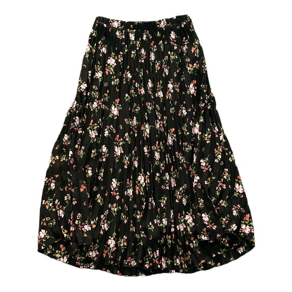 Vince Camuto Ladies Detailed Pull On Pleated Midi Skirt (Black Ground Floral, XL)