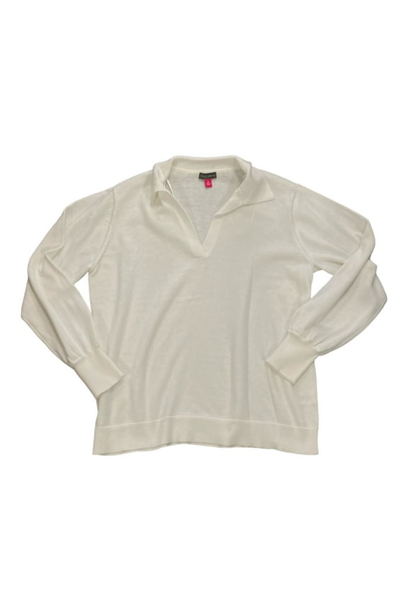 Ladies Pullover Collared Lightweight Sweater (Antique White, S)