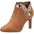 thumbnail image 1 of Vince Camuto Larmana Pecan Tan Suede Mid Heel Snake Skin Fashion Ankle Booties (PECAN, 9.5), 1 of 5