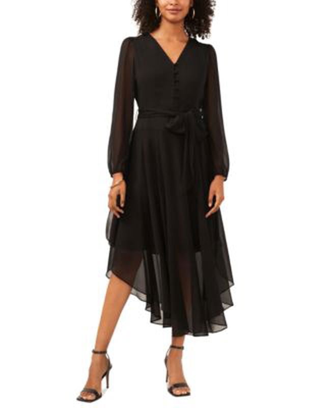 vince camuto black long sleeve dress Vince Camuto V Neck Long Sleeve Smocked Waist Dress In Rich Black - 58% Off