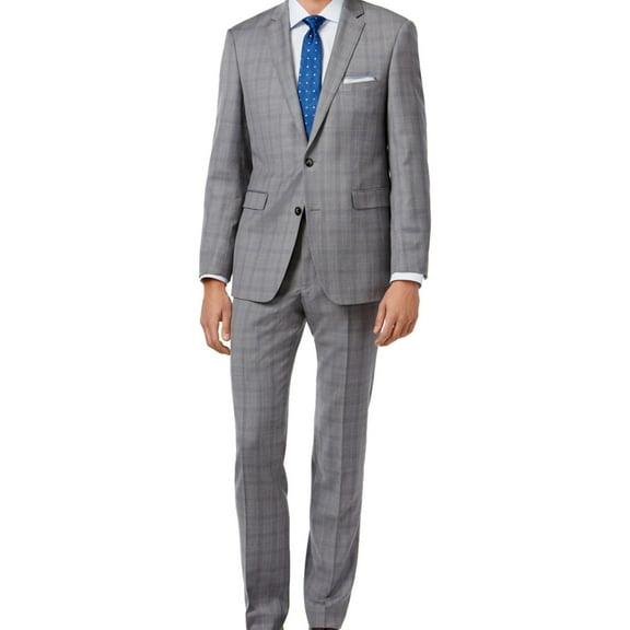 Vince Camuto Mens 2 Piece Windowpane Formal Tuxedo, Grey, 44 Long / 37W x 40L