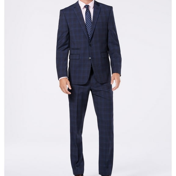 Vince Camuto Mens Plaid Casual Trouser Pants, Blue, 29W x 30L