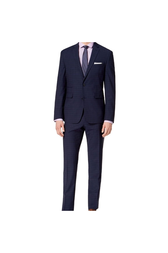 Mens Plaid Two Button Formal Suit navy 40/Unfinished