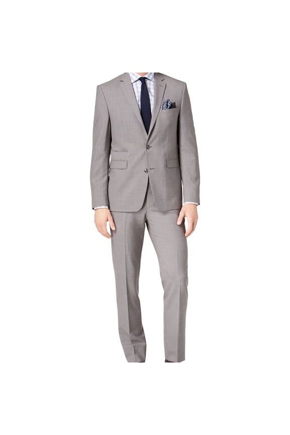 Mens Slim Fit Stretch Dress Pant Slacks, Grey, 38W x UnfinishedL