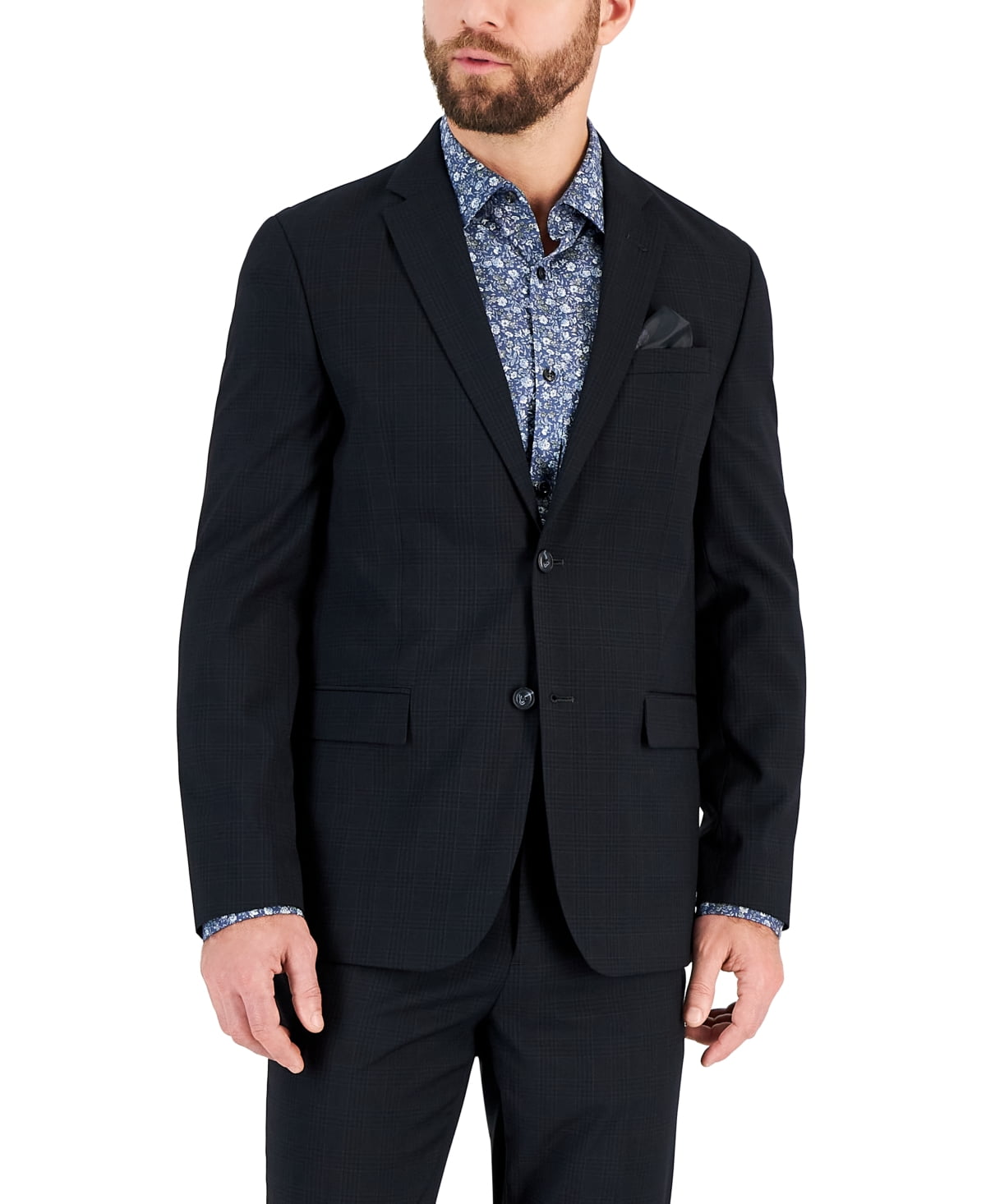 Vince Camuto Mens Slim fit Suit Jacket Blazer 44 R Black Plaid Stretch