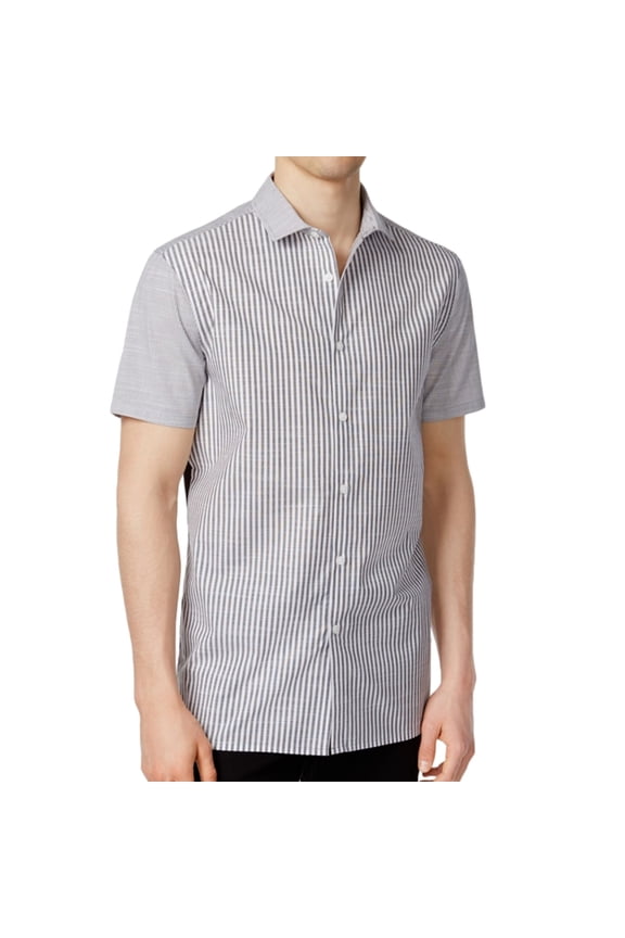 Mens Striped Button Up Shirt, Grey, Medium